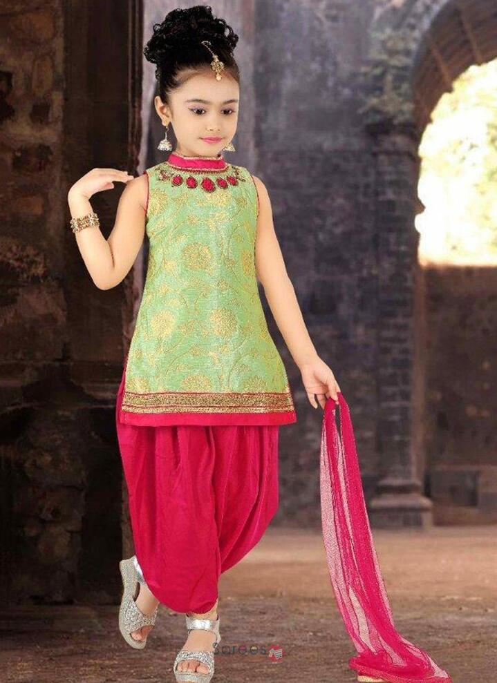 Pista-Green-Silk-Festival-Wear-Embroidery-Work-Kids-Salwar-Suit-Wholesale-Collection-6807-23-6807-23